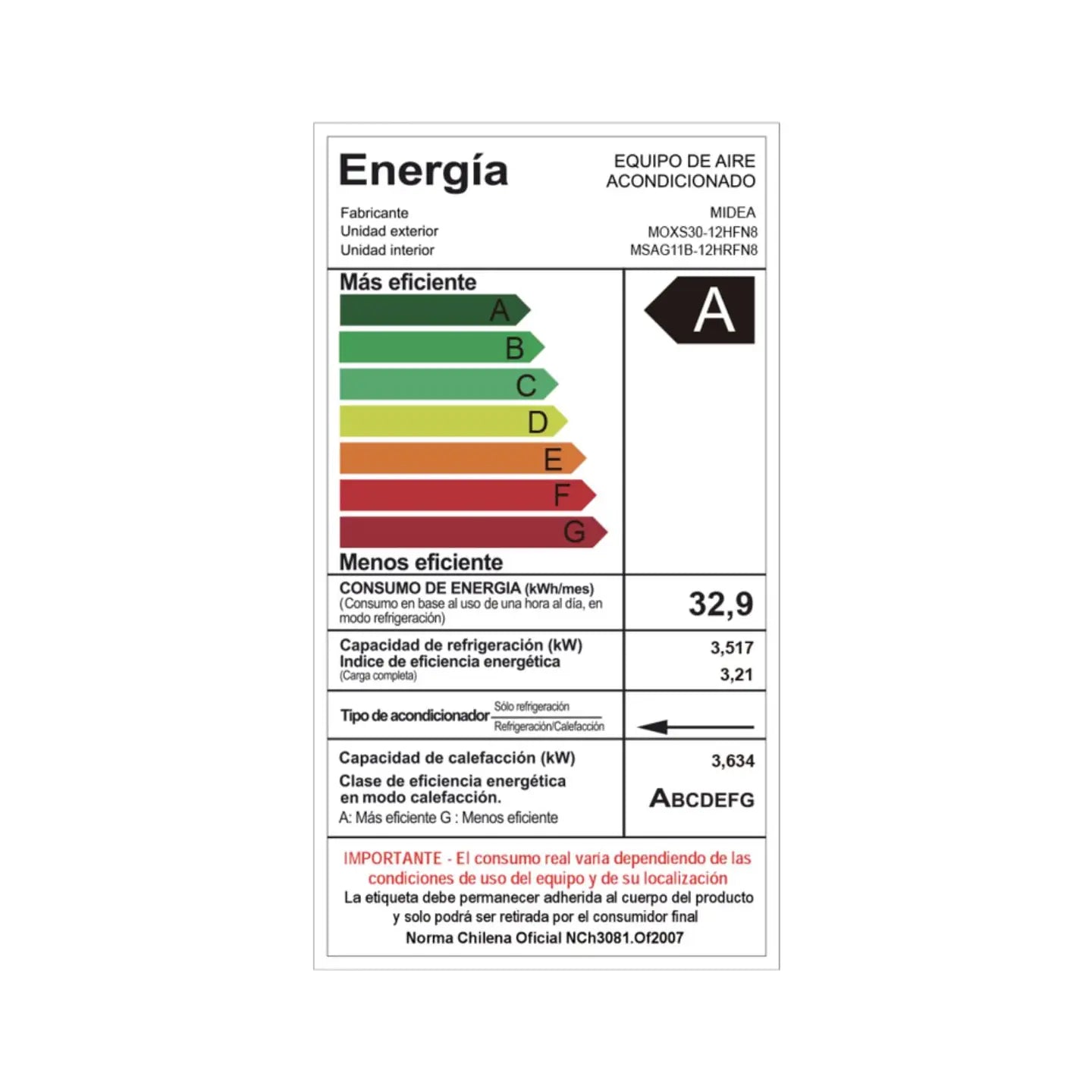 Aire Acondicionado Split Inverter Xtra Frio-Calor 12000 Btu (Instalación incluida)